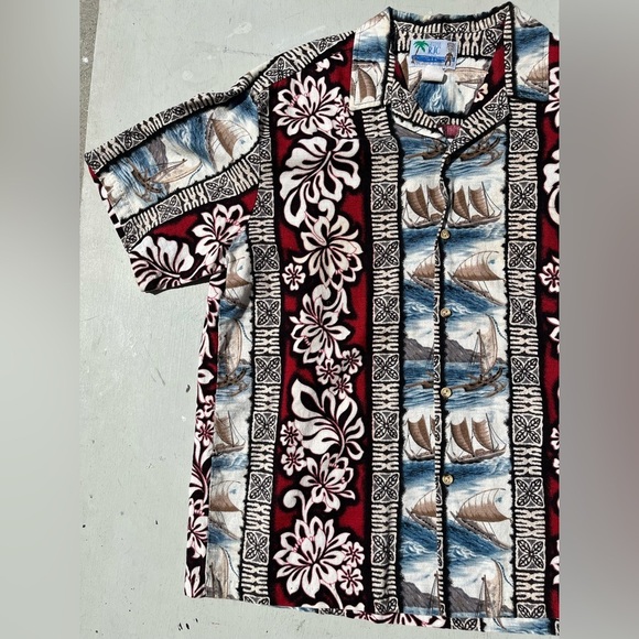 Men's RJC Hawaiian Shirt Multicolor Sailboat L Tropic Beach Luau Surf USA Island - Picture 5 of 14